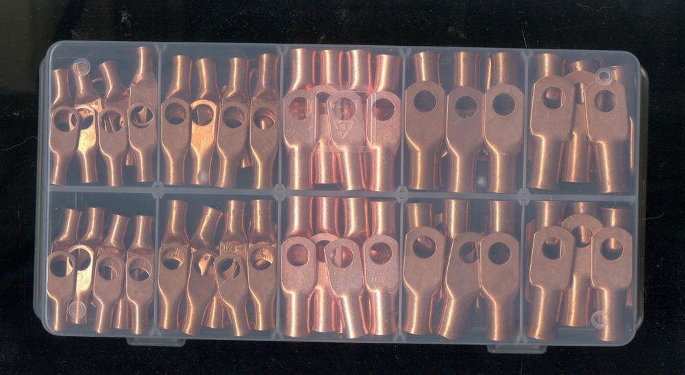 100 Pc Big Bare Battery Ring Terminal Connector KIT #1- #8 Wire 5/16″ Stud MOLEX