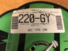 100′ West Penn 220 2 COND. 22 AWG SOLID Unshielded CMR Wire Cable