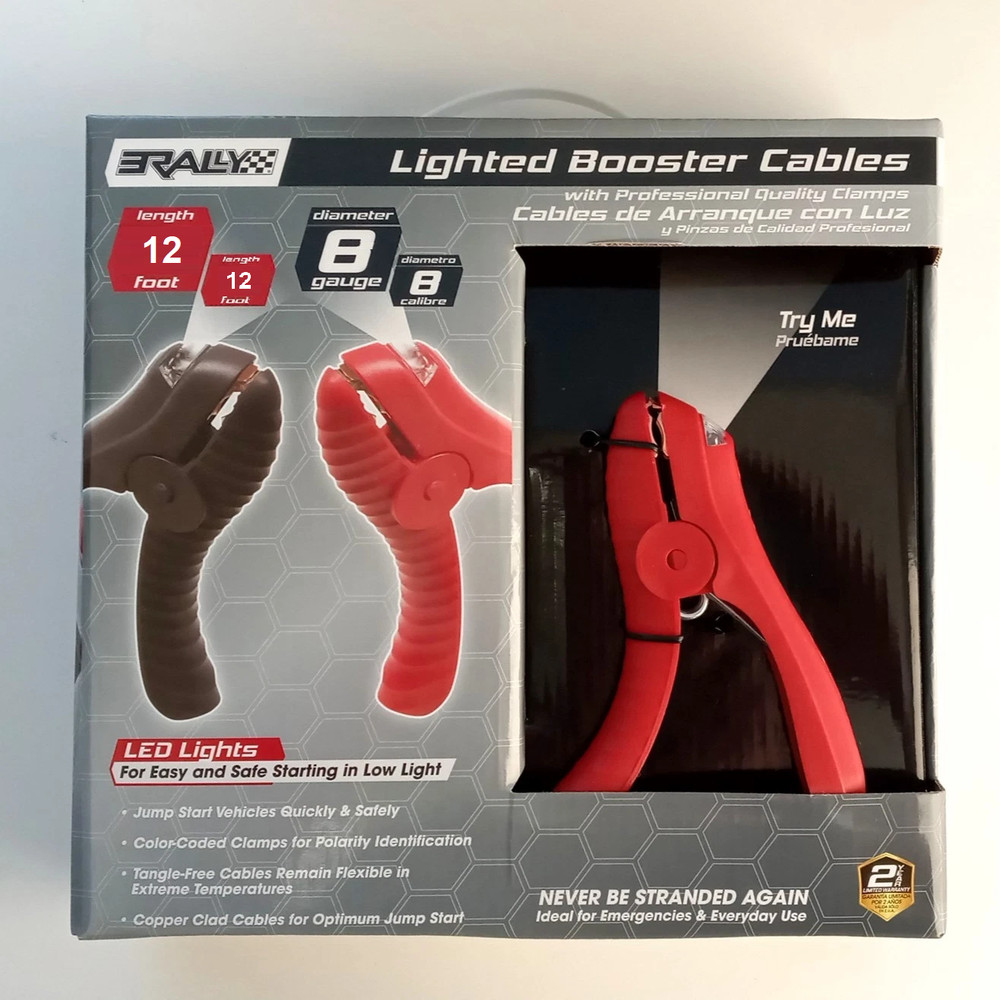 WOW LED Lighted Booster/Jumper Cables with Clamps 12 ft, 8-Gauge AWG 100AMP 7222
