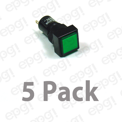 5 PACK – 12mm SQUARE LED PANEL MOUNT LAMP – GREEN LENS 3VDC-12VDC #NN12SGR