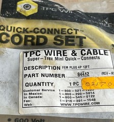 TPC WIRE & CABLE 84412 SUPER-TREX MINI QUICK CONNECTS FEMALE PLUG 4 POLE 12′ NEW