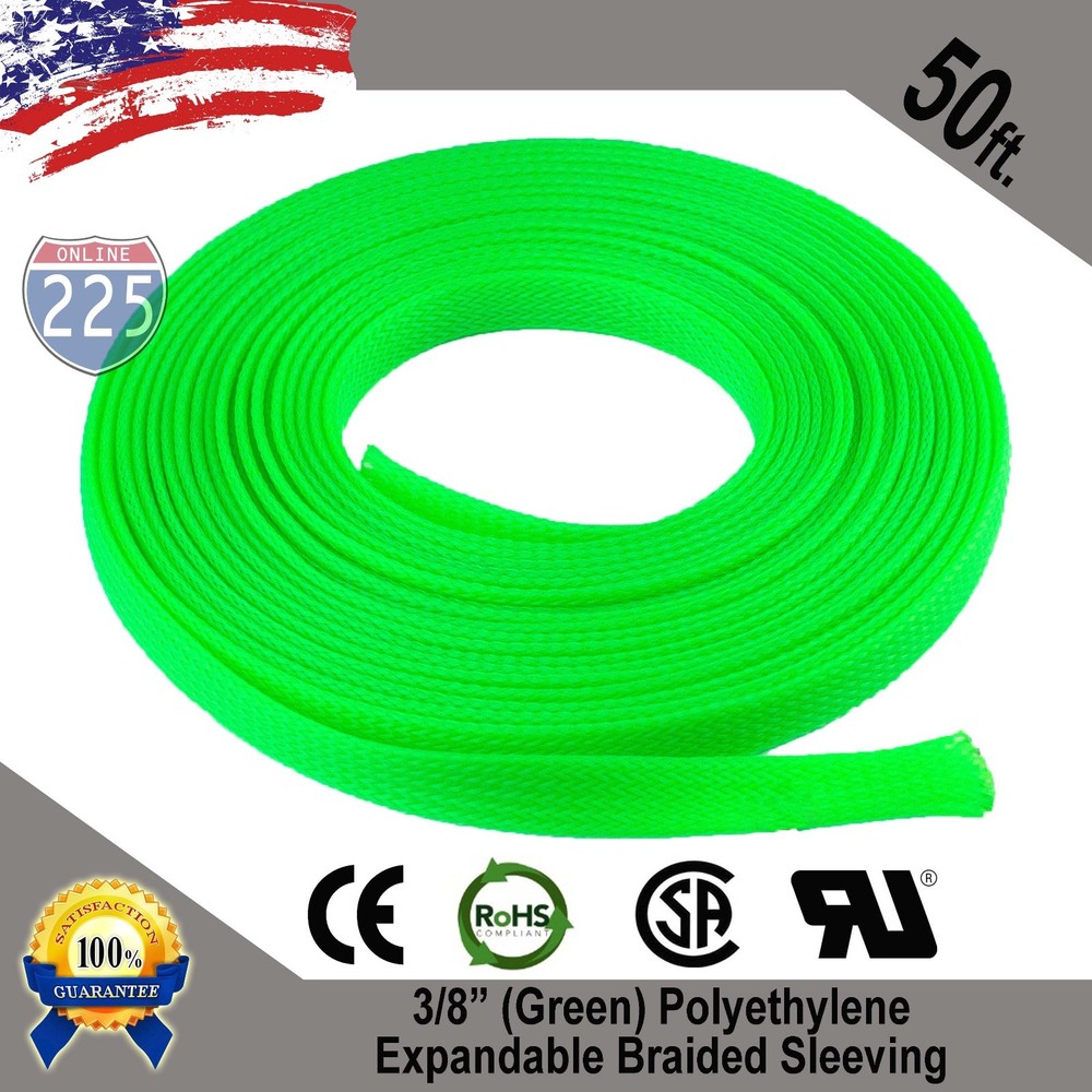 50 FT 3/8″ Green Expandable Wire Cable Sleeving Sheathing Braided Loom Tubing US