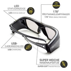 Hi-SHOCK® 3D Glasses BT Pro “Black Diamond” | for Samsung, Sony HD / 4K TV Black