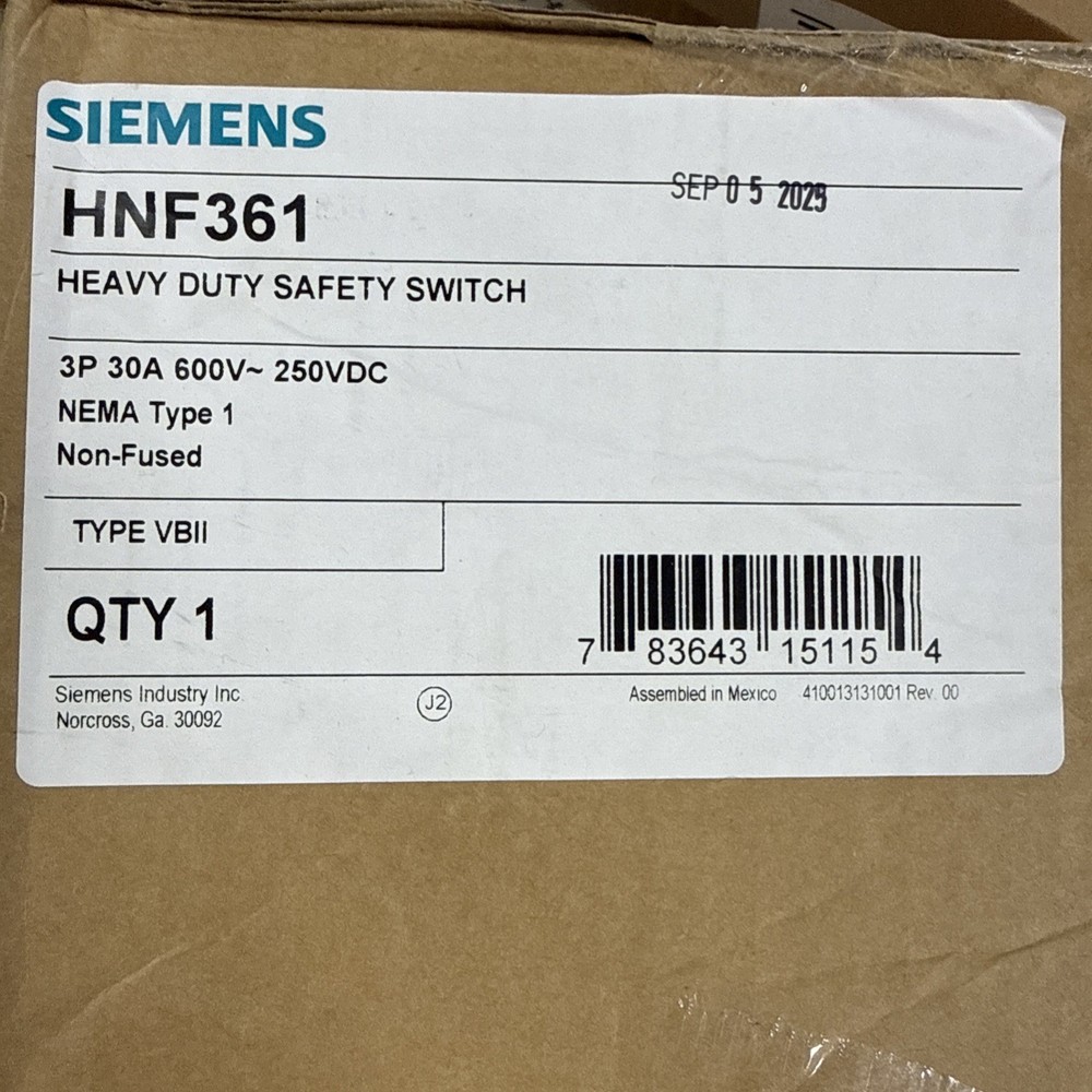 Siemens HNF361 Non Fused Heavy Duty Safety Switch 3P, 30A, 600V