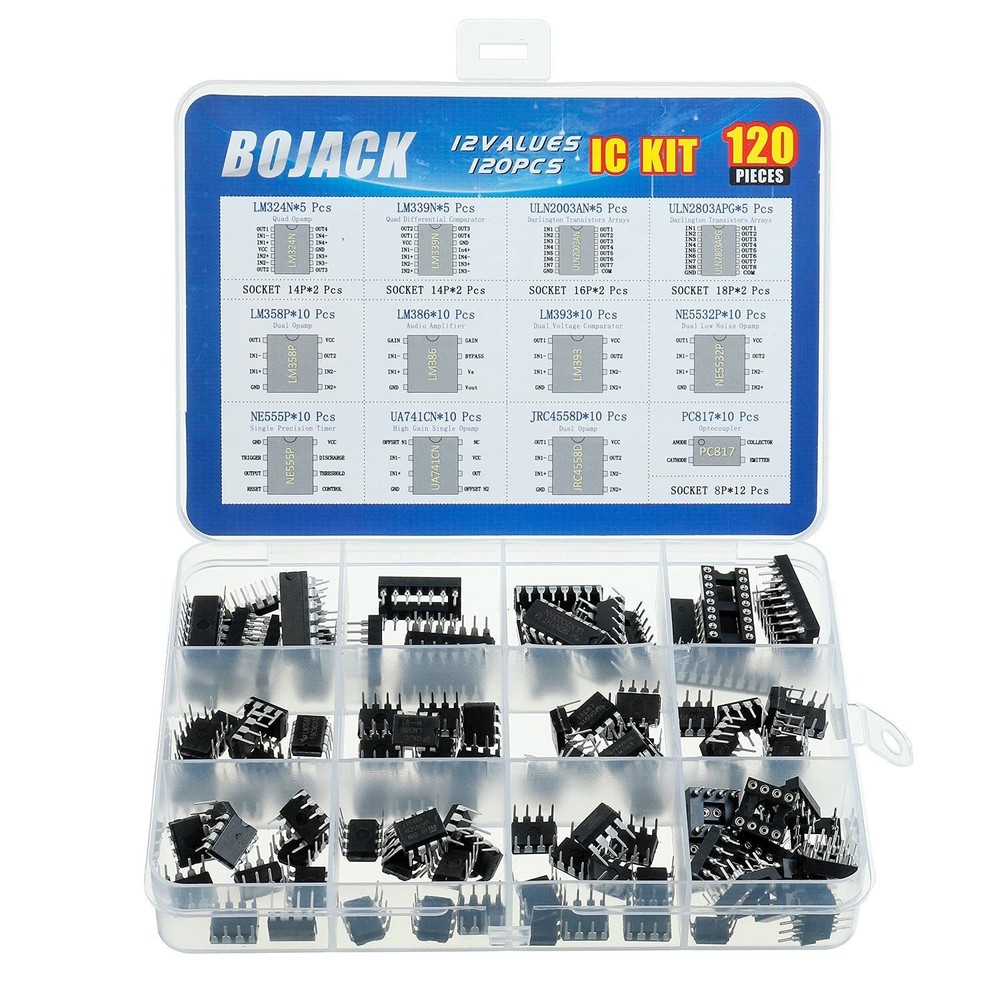 120 Pcs IC Assortment Kit LM324 LM339 ULN2003AN LM358P NE555P NE5532P