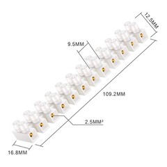 White Terminal Blocks 12 Position Terminal Strip Dual Row Screw Terminals