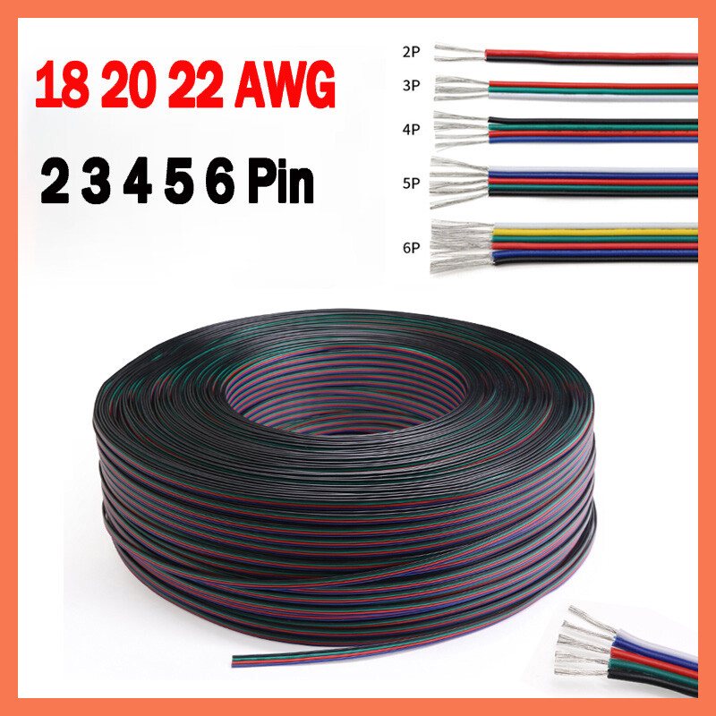 Flat Ribbon Cable 3 4 5 6 Pin Way Hook-up Wire Flexible PVC Cable LED Connectors