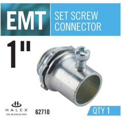 Halex 62710B, 1″, Steel, Concrete Tight, Set Screw, EMT Conduit Connector, 1 pc