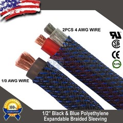 100 FT 1/2″ Black Blue Expandable Wire Sleeving Sheathing Braided Loom Tubing US