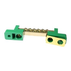 Brass 6 Position Terminal Bus Bar Block, Green Grounding Strip