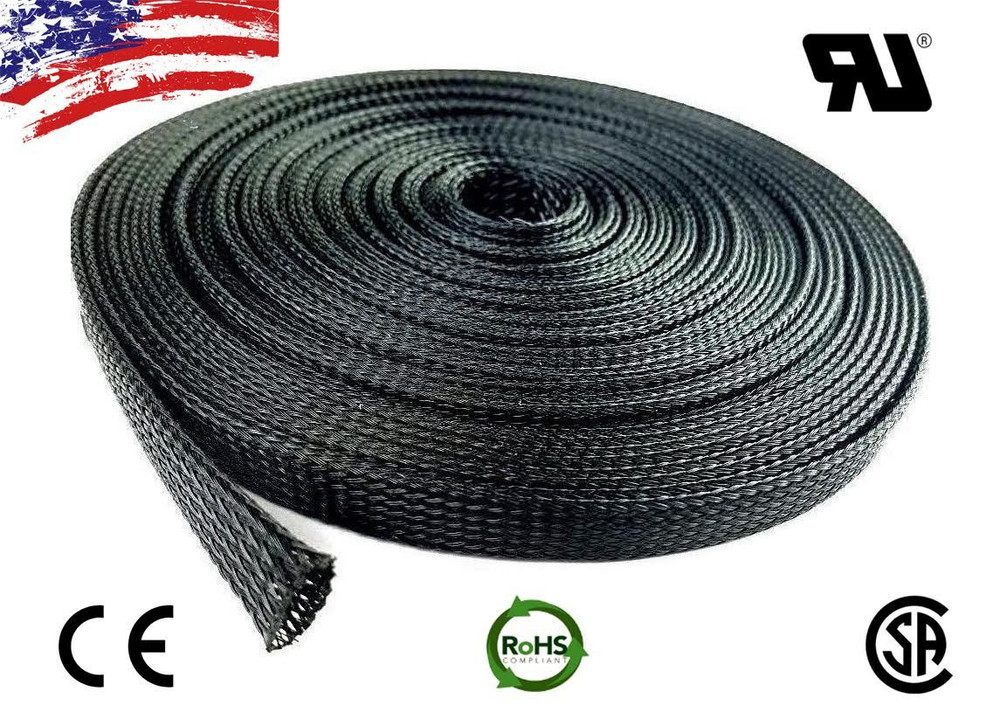 50 FT 3/4″ Black Expandable Wire Cable Sleeving Sheathing Braided Loom Tubing US