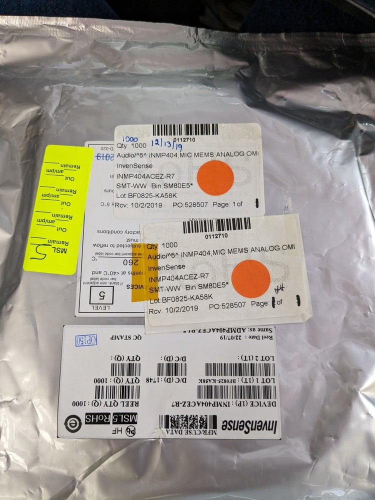 1000x InvenSense INMP404ACEZ-R Microphone Omni-Directional 200Ohm 3.3V Square