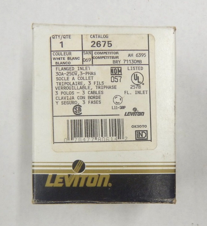 Leviton 2675 flanged inlet locking receptacle L11-30P 30 amp 250v 3Ø 3 wire NEW