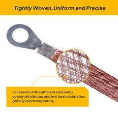 1/4″W 5/16″ Automotive Copper Braid Ground Strap Electric Wire Connect Terminal