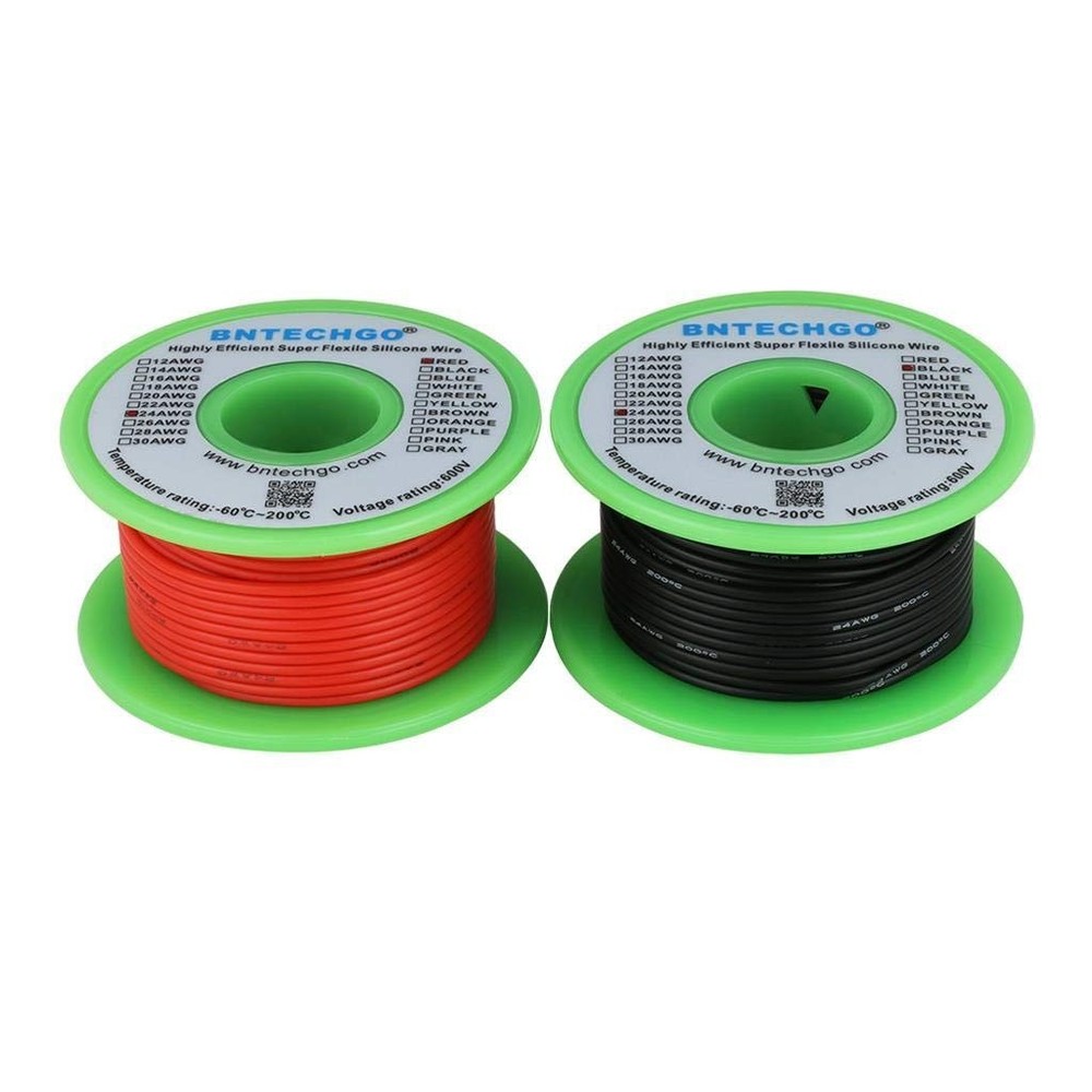 24 AWG Silicone Wire Spool 100FT Red Black Ultra Flexible Tinned Copper