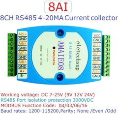 New DC 12V-24V 8 Channel 8AI 8VI 4-20MA/0-10V to RS485 Current/Voltage