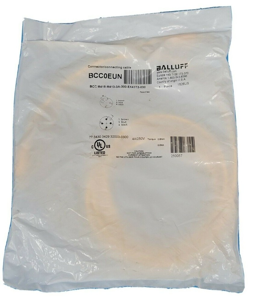 NEW BALLUFF BCC M415-M413-3A-300-EX43T2-030 DOUBLE-ENDED CORDSET BCC0EUN