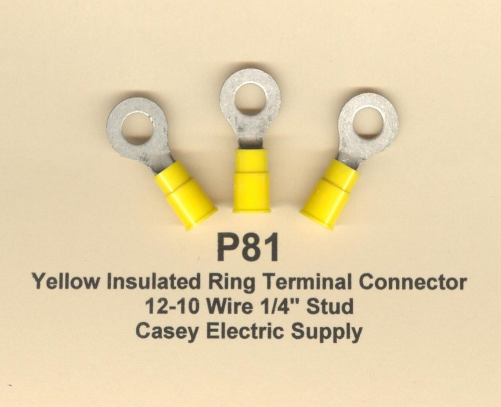 25 Yellow Insulated RING Terminal Connectors 12-10 Wire AWG 1/4″ Stud MOLEX USA