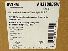 NEW Eaton Arrow Hart AH3100B6W Pin & Sleeve Inlet 100A 250VAC 2 Pole 3 Wire