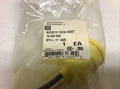 NEW, WOODHEAD 600 WATERTITE PIGTAIL SOCKET 15A 600V 300W 4½” LEADS, FREE SHIP