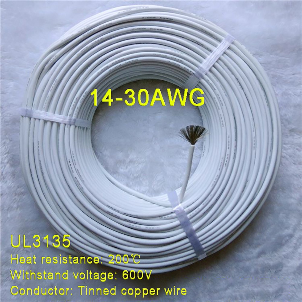 White 14-30AWG Flexible Silicone Wire Cable, HIGH TMPE 200℃, Tinned Copper Wire
