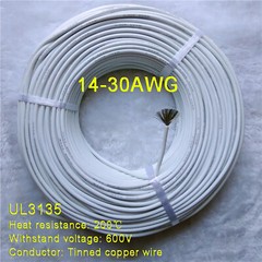 White 14-30AWG Flexible Silicone Wire Cable, HIGH TMPE 200℃, Tinned Copper Wire