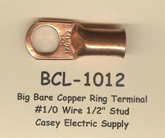 10 Big Bare Battery COPPER Lug Ring Terminal Connector #1/0 Wire Gauge 1/2″ Stud