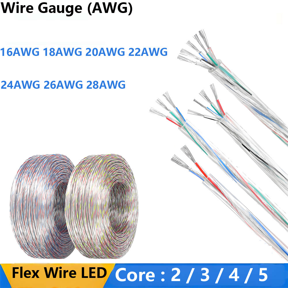 2-5 Core Transparent Flexible Cable 16-28 AWG Stranded Electrical Flex Wire LED