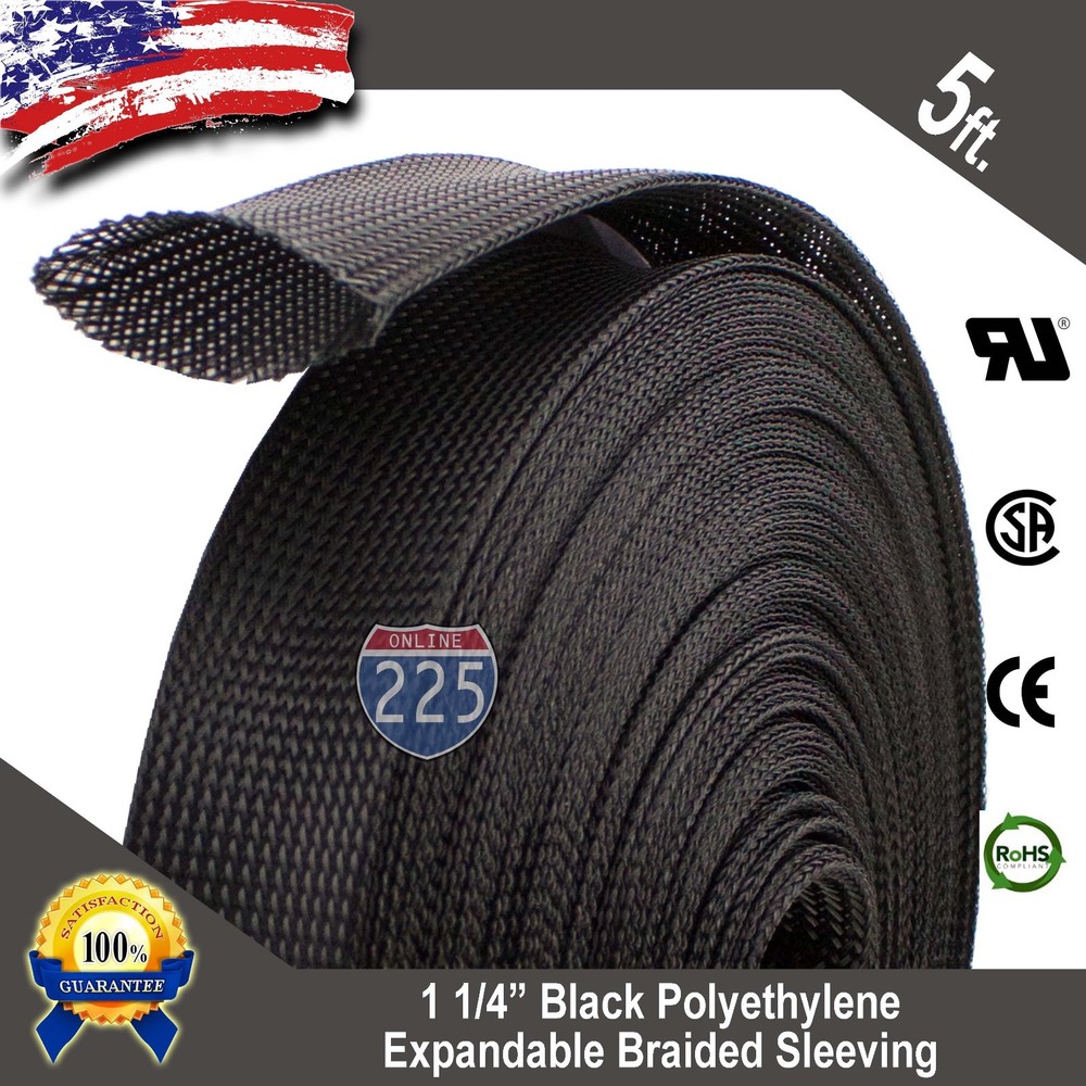 5 FT. 1 1/4″ Black Expandable Wire Cable Sleeving Sheathing Braided Loom Tubing