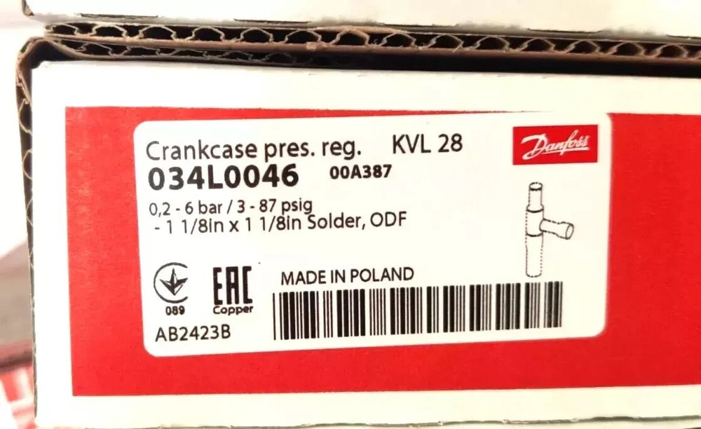 1PC-Danfoss 034L0046 Crankcase pressure regulator, KVL 28,Solder ODF, 1 1/8 in