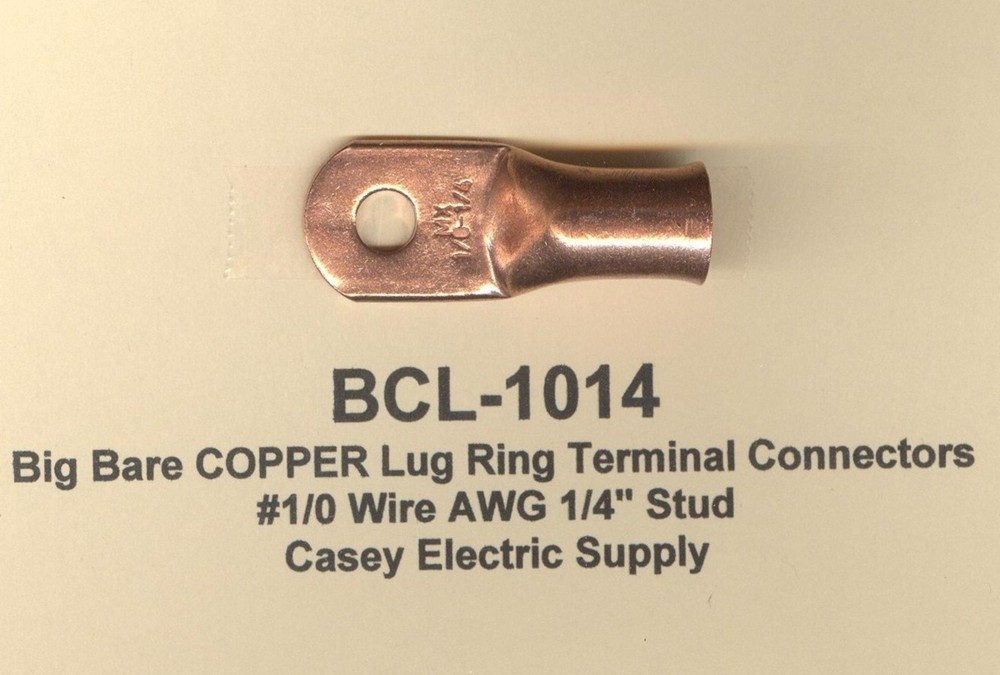 5 Bare Battery COPPER Ring Lug Terminal Connector #1/0 Wire Gauge 1/4″ Std MOLEX