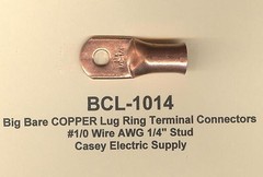 5 Bare Battery COPPER Ring Lug Terminal Connector #1/0 Wire Gauge 1/4″ Std MOLEX