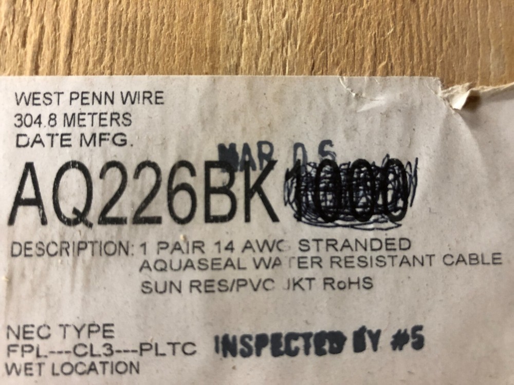 50′ West Penn Wire AQ226 1 Pair 14 AWG Stranded Outdoor Aquaseal Cable