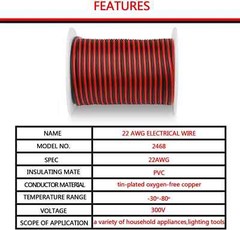 Electric Wire 65.6Ft 22 Gauge Wire 12V Low Voltage Premium Quality Durable