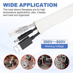 Insulation Cable Protector 3mmx0.18mmx5Meter High TEMP Fiberglass Sleeve White
