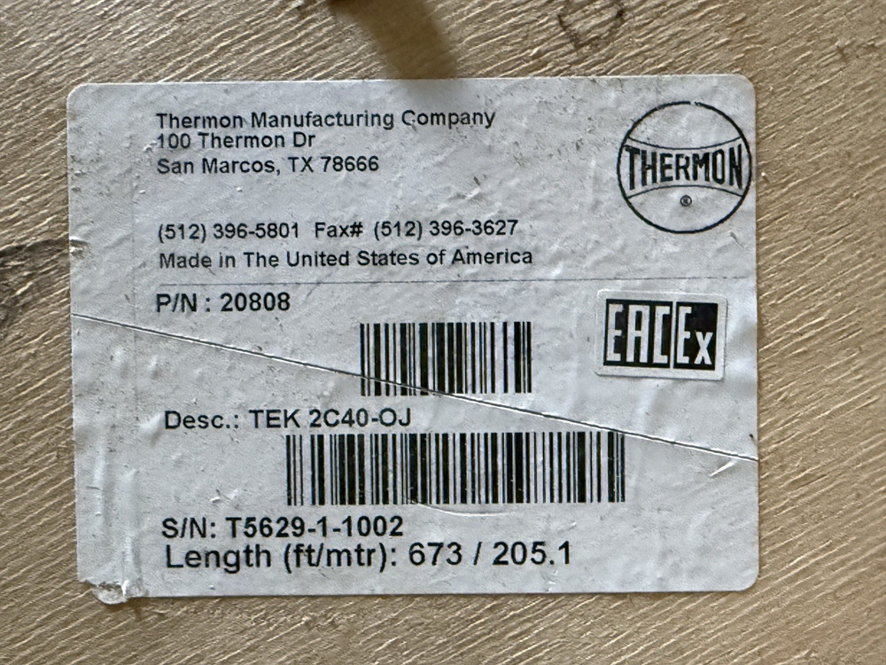 673′ Thermon Heating Cable TEK 2C40-OJ Heat Trace Wire PN: 20808