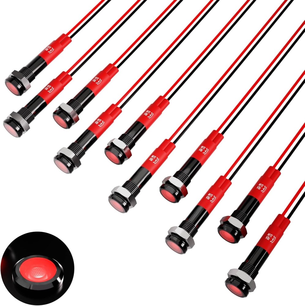 Indicator Light 10pcs 6mm 1/4 AC 12 24V Metal LED Waterproof Red Indicator Light