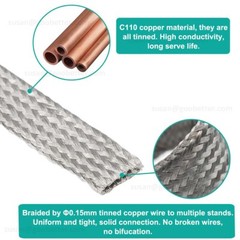 Braided Fabric Cable Flat Tinned Copper Metal Shielding Braided Sleeve Wire