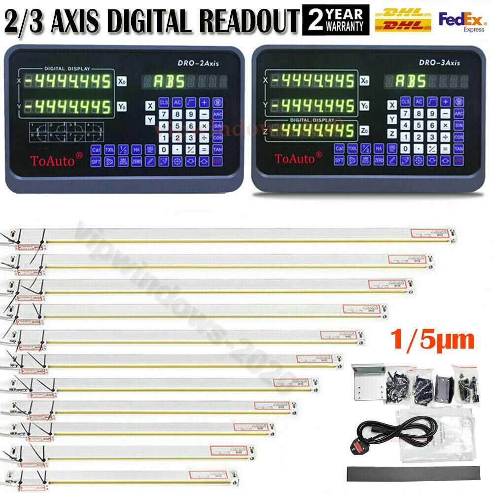 ToAuto 5um /1um Linear Scale Digital Readout DRO Display 100mm-1000mm US