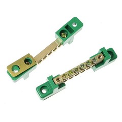Brass 6 Position Terminal Bus Bar Block, Green Grounding Strip