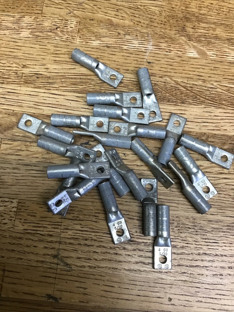 Lot Of 22 Burndy S/10 Copper Compression Terminal Lug Gray 1-Hole 4AWG 3/16″