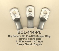 10 TIN PLATED Copper Ring Lug Terminal Connector #1 Wire Gauge 1/4″ Stud MOLEX