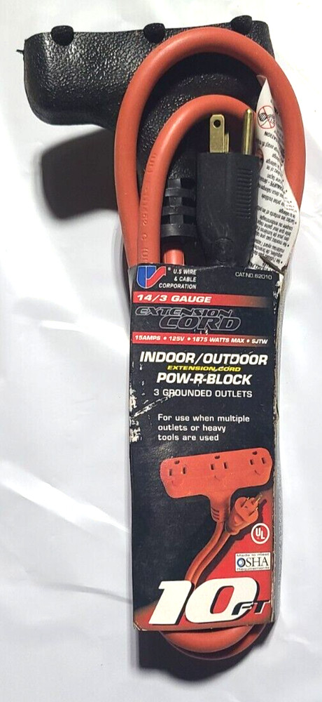 US Wire Indoor/Outdoor Extension Cord Tri-Tap 10Ft 14/3 Free Shipping