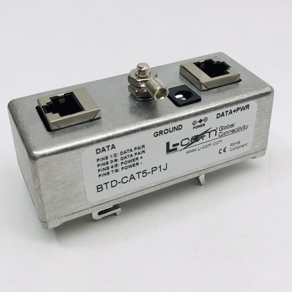 L-COM #BTD-CAT5-P1J SINGLE PORT DIN MNT:CAT5 PASSIVE POE