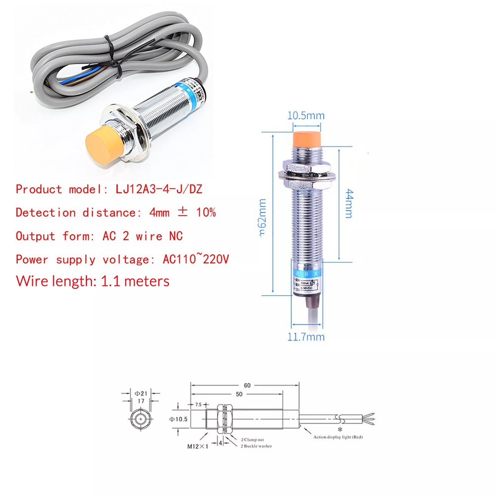 Inductive Proximity Sensor LJ12A3-4-J/DZ Metal Detecting NC 2 Wire AC 90-250V
