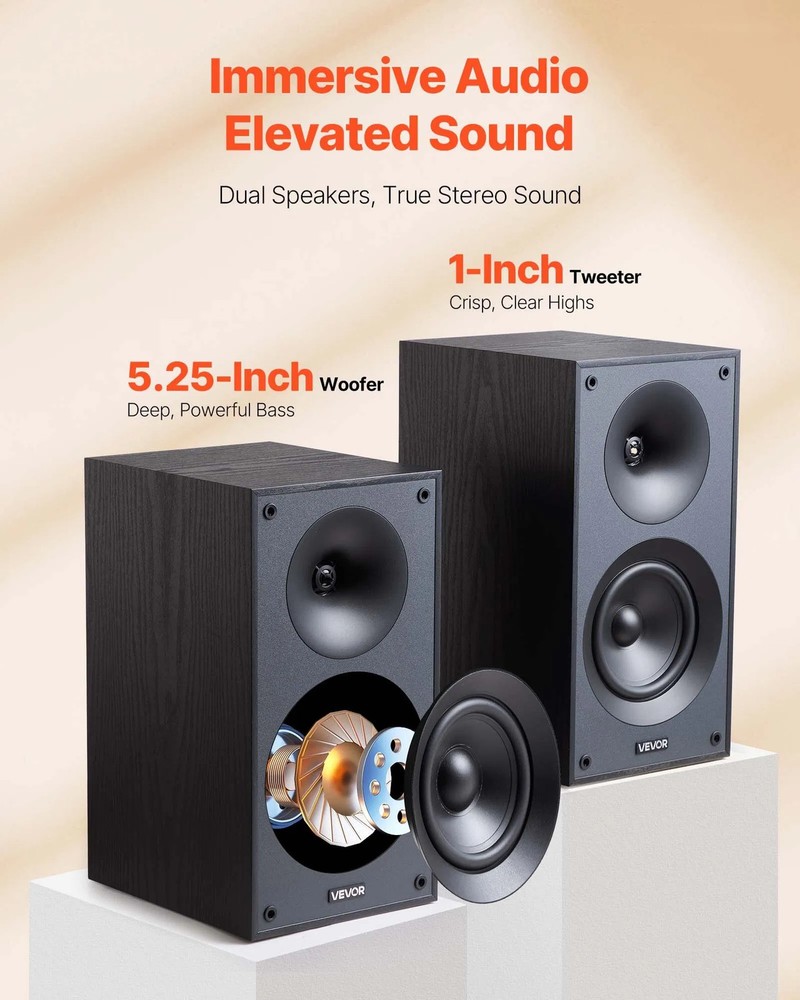 Passive Bookshelf Speaker, 300W, Book Shelf Stereo Speakers with 5.25-Inch Woofe
