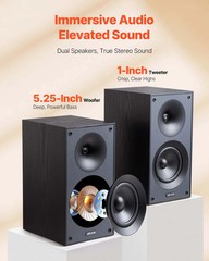 Passive Bookshelf Speaker, 300W, Book Shelf Stereo Speakers with 5.25-Inch Woofe