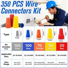 350 Pcs Wire Connectors Kit, Electrical Connectors Nuts Small, Assorted Wire
