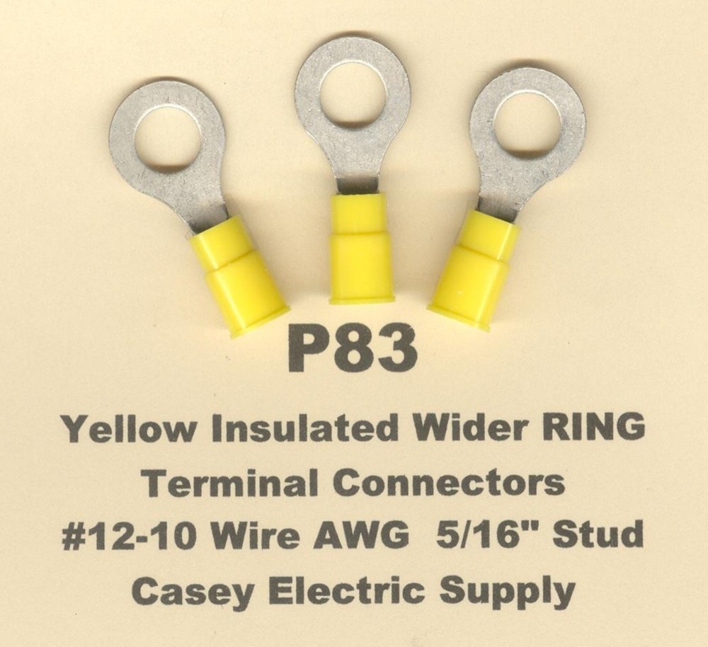 25 Yellow Insulated Wide RING Terminal Connector 12-10 Gauge Wire AWG 5/16″ Stud