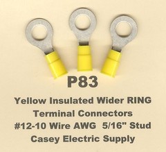 25 Yellow Insulated Wide RING Terminal Connector 12-10 Gauge Wire AWG 5/16″ Stud
